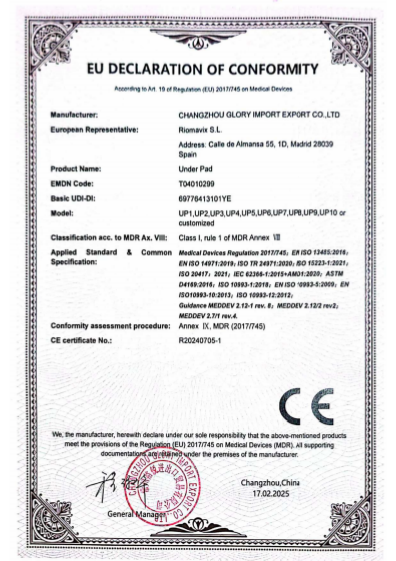 Glory incontience product EU Declaration of Conformity